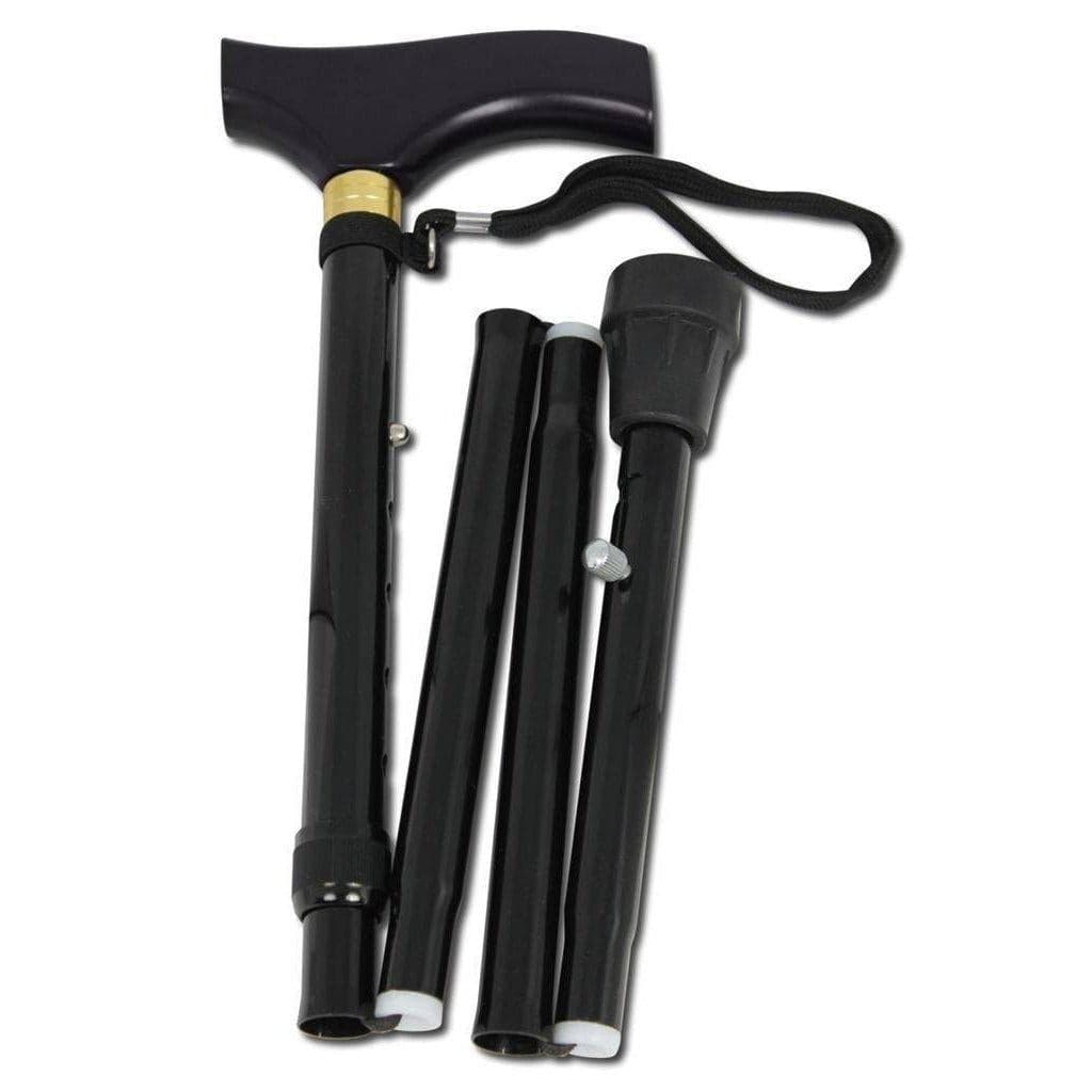 Folding Walking Stick In Black, Fully Adjustable - Portable & Lightweight - Non Slip Foot