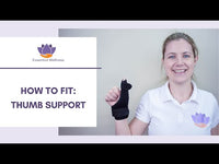 Physiotherapist demonstrates how to fit the Essential Wellness Thumb Support correctly